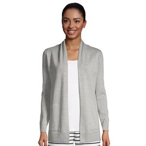 Lands End 100% Cotton Open Front Long Cardigan Sweater Heather Gray Size XL